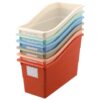 Suzile 6 Pcs Interlocking Plastic Book Bins Bulk Classroom Organizers with Labels Magazine File Holder Boho for Teacher Supplies Library Office Home Storage Container(Classic Colors)