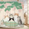 SVBright Adorable Cats Shower Curtain 72Wx72L Inch Kids Japanese Anime Cute Animal Funny Pink Floral Green Leaf Vintage Cartoon Kitten 12 Pack Hooks Polyester Waterproof Fabric Bathroom Bathtub Panels