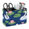 Swans Water Lilies in Pond Desk Organizer PU Leather Caddy Holder