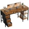 Sweetcrispy 55" Computer Desk with 6 Drawers, Home Office Gaming Desks with Storage Shelves for Bedroom, Writing Study Corner Living Room Work Table, Brown