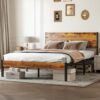 Sweetcrispy Queen Sturdy Wood Bed Frame with Headboard, 800LBS Heavy Duty Mattress Foundation, Metal Support Platform Bed Base with Under Bed Storage, No Box Spring Required, Easy to Assemble