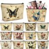 Sweetude 12 Pcs Vintage Butterfly Makeup Bag Bulk Retro Butterfly Flower Travel Cosmetic Bag with Zipper Waterproof Roomy Travel Toiletry Organizer Storage Pouch for Women Butterflies Lover Gift