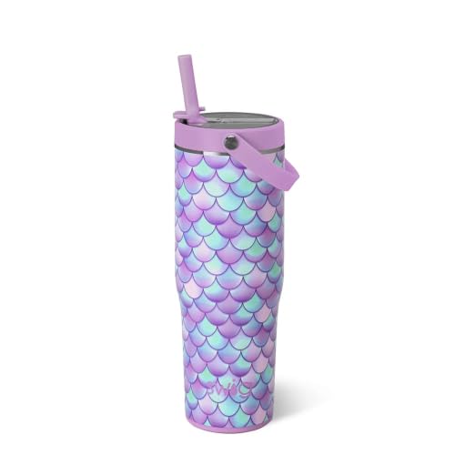 Swig Life 30oz Leak Proof To-Go Tumbler, 30oz Leak Proof Water Bottle with Handle and Straw, Large Insulated Tumblers, Cup Holder Friendly Travel Mug, Reusable Leakproof Water Bottle (Mermaid)