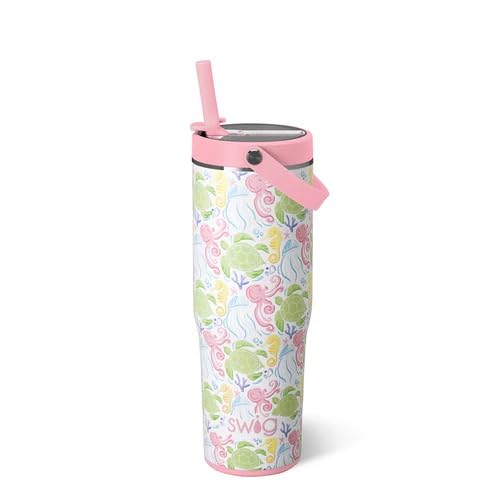 Swig Life 30oz Leak Proof To-Go Tumbler, 30oz Leak Proof Water Bottle with Handle and Straw, Large Insulated Tumblers, Cup Holder Friendly Travel Mug, Reusable Leakproof Water Bottle (Summer Salt)