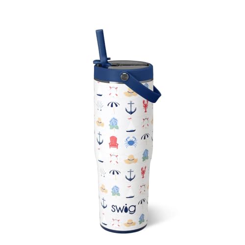 Swig Life 30oz Leak Proof To-Go Tumbler, 30oz Leak Proof Water Bottle with Handle and Straw, Large Insulated Tumblers, Cup Holder Friendly Travel Mug, Reusable Leakproof Water Bottle (Shoreline)
