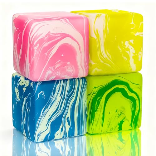 Swirl Fidget Toy Stress Cube: 4 Pack Ice Cube Squishy Fidget Toys | Sensory Toys Stress Balls Filled with Thick Substance for Anxiety Stress Relief, Fidgets Cube for Adults Kids Children Teens
