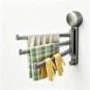 Swivel Towel Rack, No Drill Suction Cup Wall Mounted 3-Arm Rotating Towel Holder, Gun Gray Multi-Purpose Drying Rack for Bathroom Kitchen