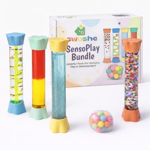swoshe Sensory Tubes – Calm Down Corner Fidget Toys, Sensory Room & Speech Therapy Materials, Stress Relief Ball, Travel Toys, Quiet Sensory Bottles for Kids