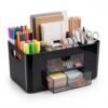 Swuj Black Desk Organizer with Drawers, 4 Slots, Side Handles, Pen Holder