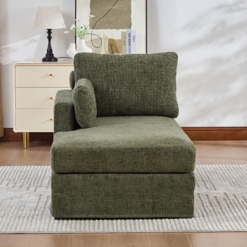 swxlylsfq 31.69" Wide Modular Sofa Bed with Cushions, Upholstered in Soft Chenille Fabric, Sturdy Metal Legs, Strong Load-Bearing Capacity, Suitable for Living Rooms, Bedrooms, and Apartments.Green-L
