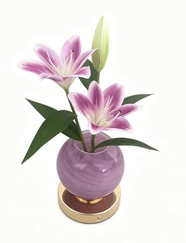 SXDLED Purple Morning Glory Lamp – Rechargeable Wireless Touch-Control Dimmable Faux Flower Desk Light, LED Glass Planet Vase Night Light, Kitchen Bedroom Office Decor, Housewarming Gift Women and Mom