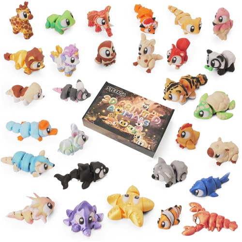 SYEFKJSA 30 Pcs Mini 3D Printed Animal Figurines Set, Flexible Articulated Fidget Wigglitz Animals Toys, Desk Decor,Birthday Gift, Party Favors, Gifts for Kids Students Carnival Prizes Rewards
