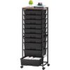 SYKIARIOL Rolling Cart with Drawers,10 Drawer Rolling Cart,Craft Organizer with Wheels,Teacher Storage Cart with Wooden Tabletop for School,Office and Home,Black