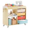 SYKIARIOL Rolling Organizer Storage Drawer Cart with 4 Drawers & Pegboard Panels,Printer Stand with Wooden Tabletop & Hanging Hooks,Multifunctional Storage Cabinets for Office & Living Room,Macaron