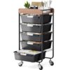 SYKIARIOL Utility Cart with 5 Labeling Drawers and Wooden Tabletop – Rolling Storage Cart for Crafters, Artists, Kids, Teachers, and Students – Organize Arts, Crafts, Sewing & Study Supplies