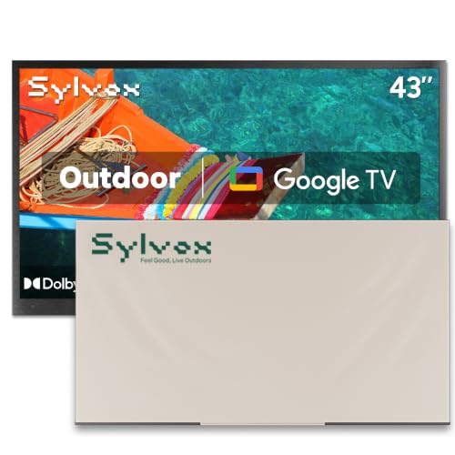 SYLVOX 43" Outdoor TV with Cover, 2000 Nits Full Sun Outdoor TV for Outdoor Living Spaces, 4K UHD HDR10, IP56 Weatherproof, Upgraded Matte Anti‑Glare Screen, Dolby Atmos, Smart Google TV