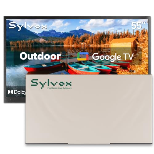 SYLVOX 55" Outdoor TV with Cover, 2000 Nits Full Sun Outdoor TV for Outdoor Living Spaces, 4K UHD HDR10, IP56 Weatherproof, Upgraded Matte Anti‑Glare Screen, Dolby Atmos, Smart Google TV