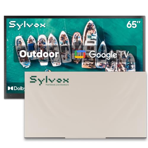 SYLVOX 65" Outdoor TV with Cover, 2000 Nits Full Sun Outdoor TV for Outdoor Living Spaces, 4K UHD HDR10, IP56 Weatherproof, Upgraded Matte Anti‑Glare Screen, Dolby Atmos, Smart Google TV