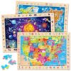 SYNARRY Large USA World Solar System Wooden Puzzles for Kids Ages 4-6