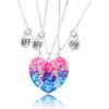 Synvexor 2-3 Pieces Interlocking Gradient Glitter Split Heart Pendant Necklace Set, Silver Plated Complementary Matching Symbol Wearable Ornaments, Adult Sentimental Coordinated Fashion Accessory