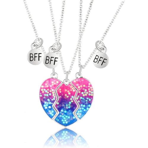 Synvexor 2-3 Pieces Interlocking Gradient Glitter Split Heart Pendant Necklace Set, Silver Plated Complementary Matching Symbol Wearable Ornaments, Adult Sentimental Coordinated Fashion Accessory