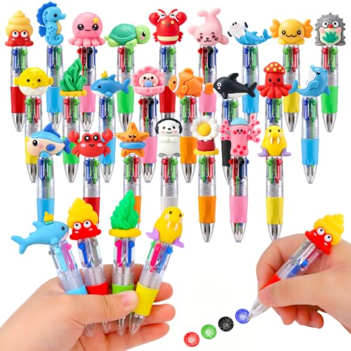 SZCECHRE 24 PCS Ocean Animal Multicolor Pens 4 Color Mini Ballpoint Pens with Cute Sea Animal Designs for Under The Sea Party Favors Birthday Goodie Bags Classroom Prizes and Back to School Gifts