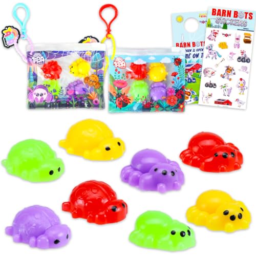 Taba World Mini Squishy Toys Set - 8 Pc Bundle with 4 Ladybug and 4 Spider Stress Relief Squeeze Fidgets Plus Stickers, More | Taba World Squishy Fidget Toy Party Favors for Boys, Girls