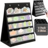 Tabletop Pocket Chart 14x17 Inch - 3 Page Flip Design 8 Sides Portable Sticker Display Stand Oxford Fabric Teaching Organizer for Classroom, Homeschool & Teacher Supplies(Patent Pending)