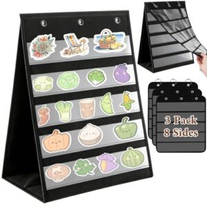 Tabletop Pocket Chart 14x17 Inch - 3 Page Flip Design 8 Sides Portable Sticker Display Stand Oxford Fabric Teaching Organizer for Classroom, Homeschool & Teacher Supplies(Patent Pending)