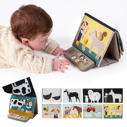 Taf Toys Musical Tummy Time Book, High Contrast Baby Books for Newborn 0-6 Months with Classical Melodies, Interactive Animal Sounds, Black & White Sensory Soft Montessori Toy for Infant