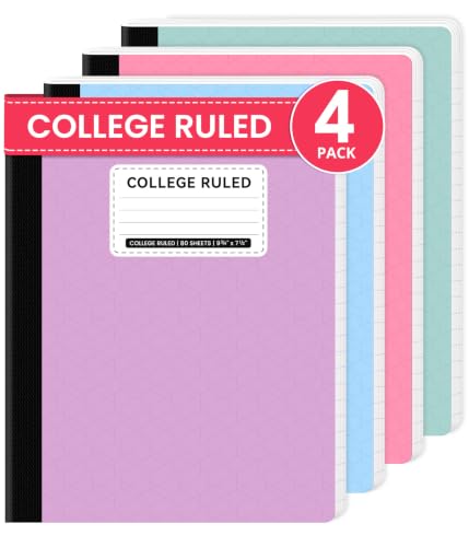 Taja Composition Notebooks College Ruled, 4 Pack Aesthetic Composition Notebooks, 160 Pages (80 Sheets), 9-3/4" x 7-1/2", Pastel Colors, Perfect for School, Office and Note Taking
