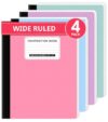 Taja Composition Notebook Wide Ruled, 4 Pack Aesthetic Composition Book, 9-3/4" x 7-1/2", 160 Pages (80 Sheets), Perfect for School Office Supplies, Pastel Colors