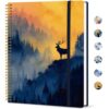 Taja Large Spiral Lined Journal for Women, 8.5" x 11" Notebooks for Work Collge Ruled, A4 Aesthetic Cute Journaling Notebooks for Writing, Plastic Cover, Sunset Stag