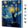 Taja Large Spiral Lined Journal for Women, 8.5" x 11" Notebooks for Work Collge Ruled, A4 Aesthetic Cute Journaling Notebooks for Writing, Plastic Cover, Cosmic Feline