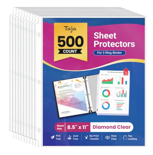 Taja Sheet Protectors for 3 Ring Binder, Clear Page Protectors Top Loading, Plastic Sleeves for Paper Letter Size 8.5" x 11", Perfect for Office, Home & School Document Storage, 500 Pack