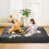 Takywep 2-in-1 Convertible Bean Bag Chair Bed, Memory Foam Sofa, Corduroy Cover-Queen-Dark Grey