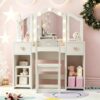 Takywep Kids Vanity Set with LED Lighted, Mirror, Stool and Storage, White