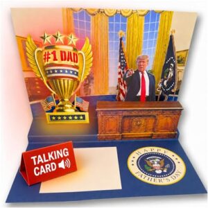 Talking Donald Trump Pop Up Fathers Day Card with Light & Sound - Plays Trump's Real Voice, Funny 3D Pop Up Greeting Card, Presidential Scene, Funny Trump Fathers Day Surprise for Dad (Office)