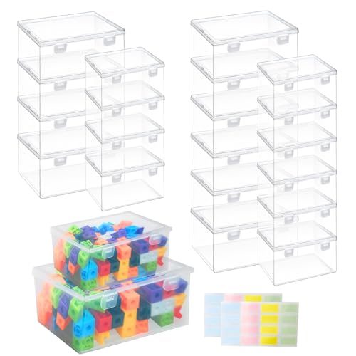 TANEMUDO 20 Pcs Plastic Playroom Storage Organizer Box Stackable Bins with Lids,Clear Storage Containers for Holds Small Toys, Building Blocks, Puzzles (7.09 x 5.2 x 3.43 Inch,5.6 x 4.1 x 2.4 Inch)