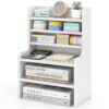 Tangkula 6-Tier Desktop File Organizer, Wooden Mail Letter Tray Organizer with 2 Removable Shelves for Papers, Folders & Office Supplies, Space-Saving Desktop File Holder for Small Spaces Home Office