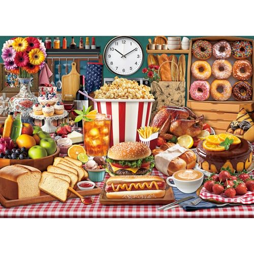 TangMosaic Food Feast Jigsaw Puzzles, Puzzles for Adults 1000 Pieces, Lumière's Banquet Impossible Challenging Puzzles Game, Interlock Perfectly No Dust, Gifts for Easter Father's Mother’s Day