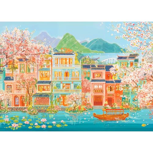 TangMosaic Puzzles for Adults 1000 Pieces, Jigsaw Puzzle for Adults, Fun Challenging Puzzle, Painted Boat Puzzles Game, Interlock Perfectly No Dust, Gifts for Father's Mother’s Day