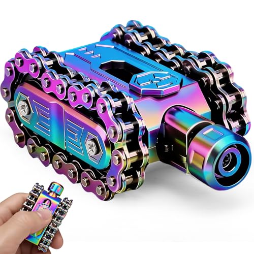 Tank Fidget Spinner, Fidget Hand Roller Slider for Kids Adults, Metal Sprocket Chain Fidget Toy, Transformable Sensory Toy for Stress Relief, Cool Desk Toy for Office Easter Basket Stuffer 4 in 1