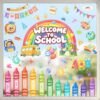 Tanlaby Back to School Window Clings Rainbow Colorful Pencils Crayon Window Stickers Ruler Banner School Bus Book Decals for Classroom Playroom Nursery Decor Welcome Party Supplies