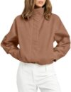 TAQCUX Womens Cropped Utility Funnel Neck Jacket Lightweight Casual Coat