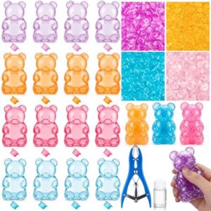 Tasdurian 12 Pcs DIY Stress Bear Maker Kit TPR Stress Making Kit with Expander Vacuum 3.5 oz Fillers Colorful Crunchy Beads with Glue for Making Adults Fidget Pressure Balls