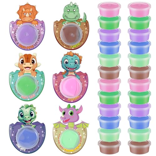 Tasdurian 24 Set Dinosaur Party Favors for Kids Air Dry Modeling Clay DIY Adopt a Dinosaur Birthday Party Supplies Art Crafts Dino Goodie Bags Stuffers Toy Gifts for Kids Girls Toddler Prizes