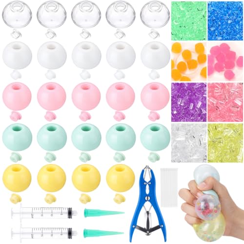 Tasdurian 24 Set DIY Stress Ball Making Kit, 24 Blank Stress Pressure Ball Skin, Fillers, Vacuum Evacuating Device & Expander Tool Make Your Own Fidget Pressure Balls for Adults