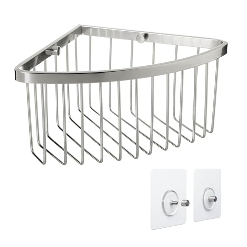 TATAY Shower Shelf No Drill Corner | Includes Mounting System (Quick Fix) | Holds up to 5 kg | 100% Stainless Aluminium | Shower Caddy for Bathroom Storage – 20 x 11.5 x 20 cm – Chrome