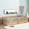 Tatub Twin Montessori Floor Bed with High Rails, Solid Wood Montessori Bed Frame for Kids, Door Can Install Left and Right, Twin-Nature